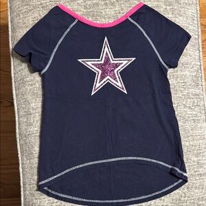 Girls Dallas Cowboys Football NFL Shirt Navy Pink Star Sz Large 12/14